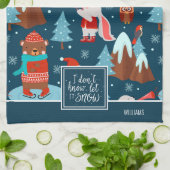 Laat het Sneeuwen Mooie Dierenprint met Naam Blauw Theedoek (Gevouwen)