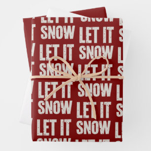 Laat het Sneeuwen Retro Familie Kerst Matching  Inpakpapier Vel
