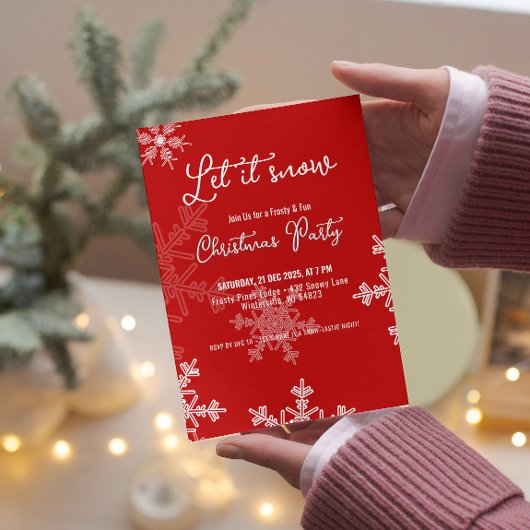 Laat het sneeuwen rode sneeuwvlokken Kerstfeest Kaart