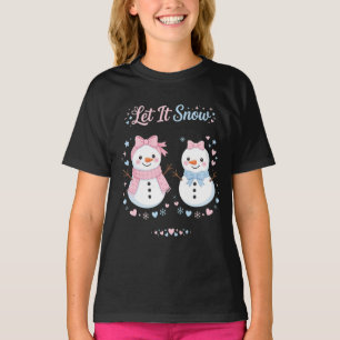 Laat het Sneeuwen Roze Strik Sneeuwman Pastel Mooi T-shirt