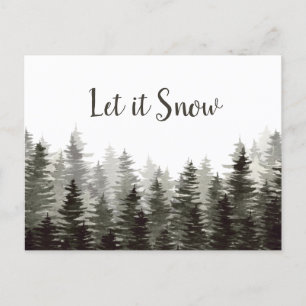 Laat het sneeuwen rustieke dennenbomen briefkaart