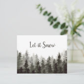 Laat het sneeuwen rustieke dennenbomen briefkaart (Staand voorkant)