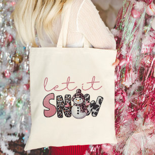 Laat het sneeuwen Schattigee Roze Sneeuwman Kers Tote Bag