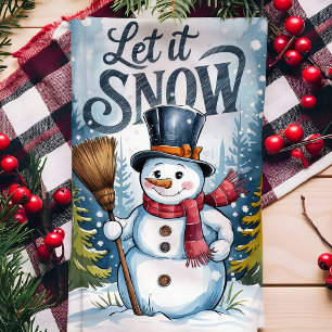 Laat het Sneeuwen Sneeuwman Kerstmis Theedoek