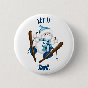 Laat het sneeuwen! Snowman Skier Ronde Button 5,7 Cm