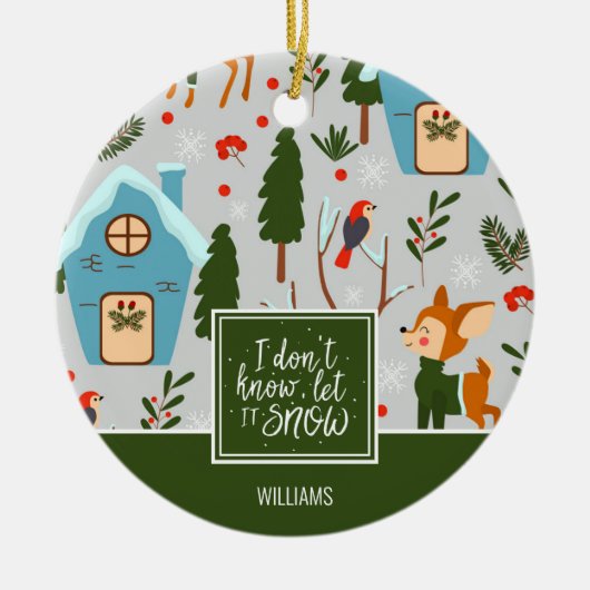 Laat het sneeuwkatje de groene kerst geven keramisch ornament (Voorkant)