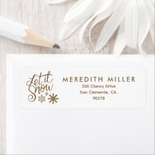 Laat het sneeuwkerstmis gouden glitter retouradres etiket