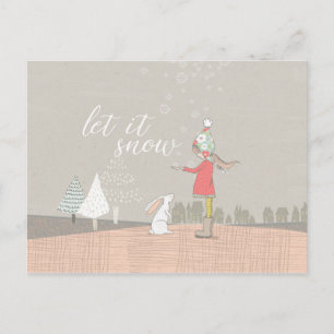 Laat het Sneeuwmeisje en Bunny Feestdagenkaart