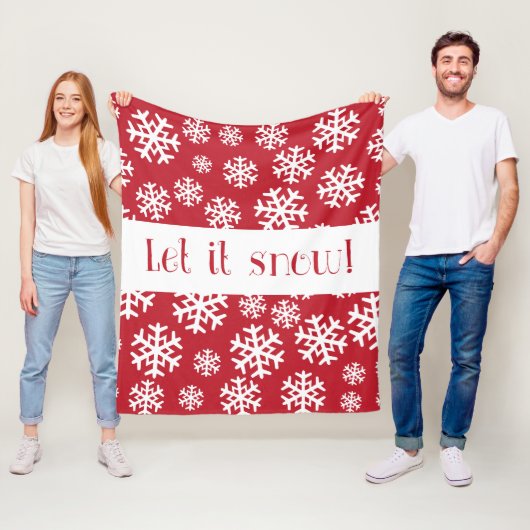 Laat het Sneeuwrood en wit Snowflake Patroon Sneeu Fleece Deken (In situ)