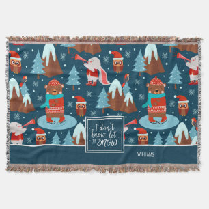 Laat het Snow Cute Animal Pattern met de naam Blue Deken