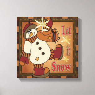Laat het Snow Holiday Snowman    Kerstmis Canvas Afdruk