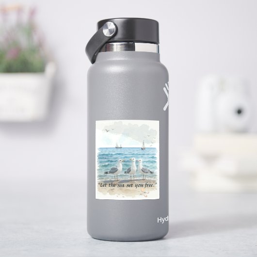 Laat het Zee je bevrijden - Strand en Zeemeeuw Wat Sticker (HydroFlask)