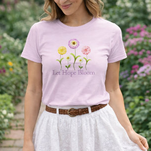 Laat hoop bloeien bloemige Zinnia Lente Roze Chris T-shirt