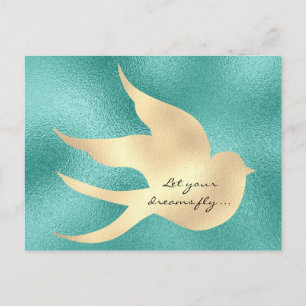 Laat je droom vliegen Motivatie Mint Green Bird Briefkaart