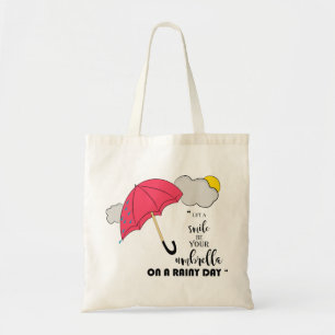 laat je glimlachen als paraplu op een regenachtige tote bag