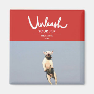 Laat je Joy los   Funny Cute Dog Holiday Foto Magneet