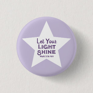 Laat je licht schijnen Bijbelvers witte ster paars Ronde Button 3,2 Cm
