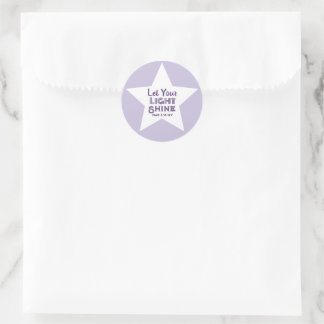 Laat je licht schijnen Bijbelvers Witte Ster Paars Ronde Sticker