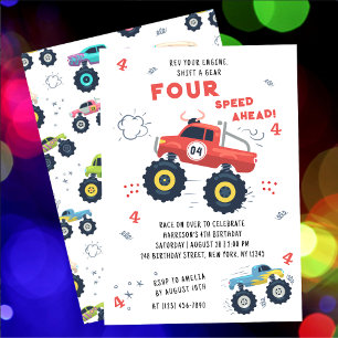 Laat je motor brullen 4e verjaardag Monstertrucks Kaart