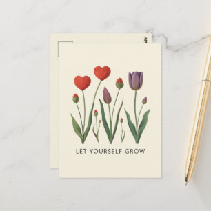 Laat jezelf groeien bloemhart tulpen kunst briefkaart