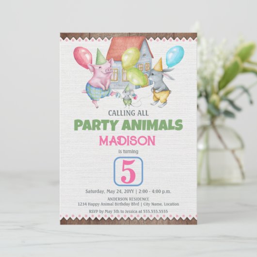 Laat Kinder zijn Kinder Fun Party Animal Birthday Kaart (Staand voorkant)
