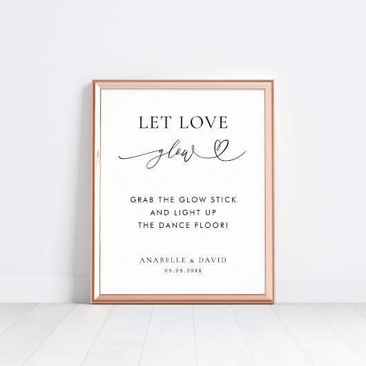 Laat liefde gloed stok hart dans vloer bruiloft te poster