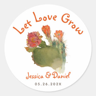Laat Liefde Groeien Cactus Botanische Trouw Rode B Ronde Sticker