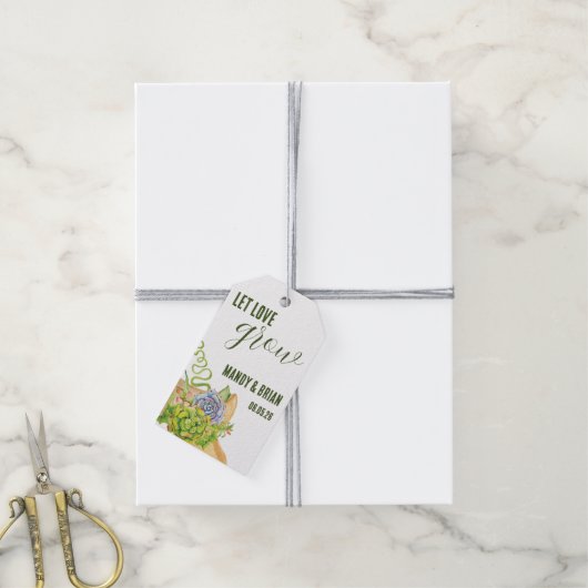 Laat liefde groeien, gepersonaliseerde sappige gun cadeaulabel (Met Touw)