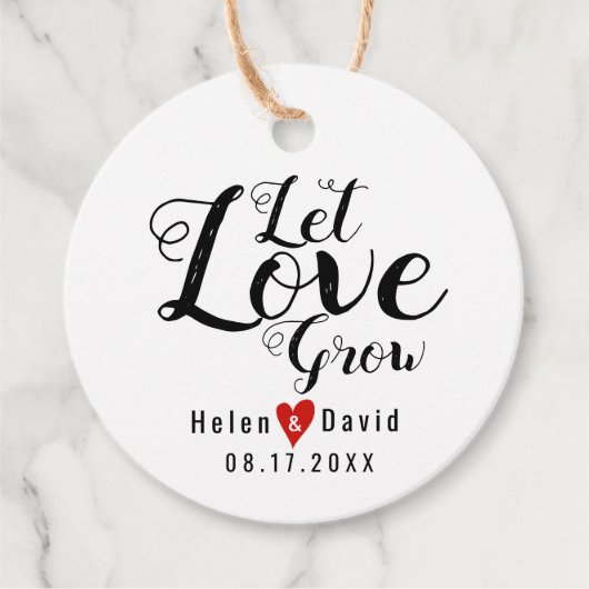 Laat liefde groeien kalligrafie rood hart bruiloft bedankjes labels (Voorkant)