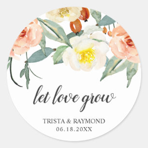 Laat Liefde Groeien Perzik Bloemige Trouwgunst Ronde Sticker