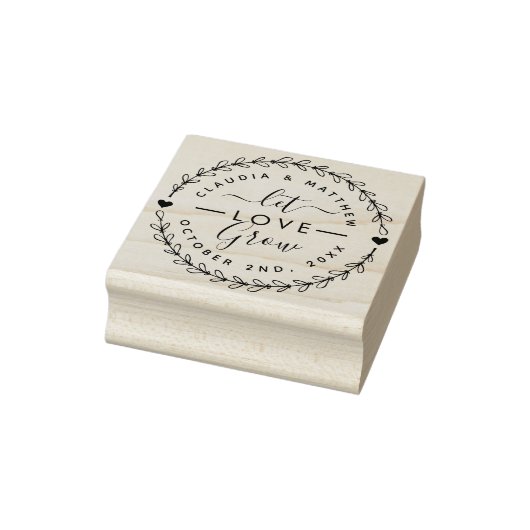 Laat liefde groeien rond krans Elegante trouwdatum Rubberstempel (Stempel)