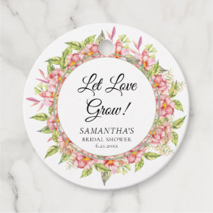 Laat Liefde Groeien Roze Bloem en Salie Bruidsdouc Bedankjes Labels