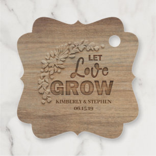 Laat liefde groeien rustieke houten bruiloft bedankjes labels