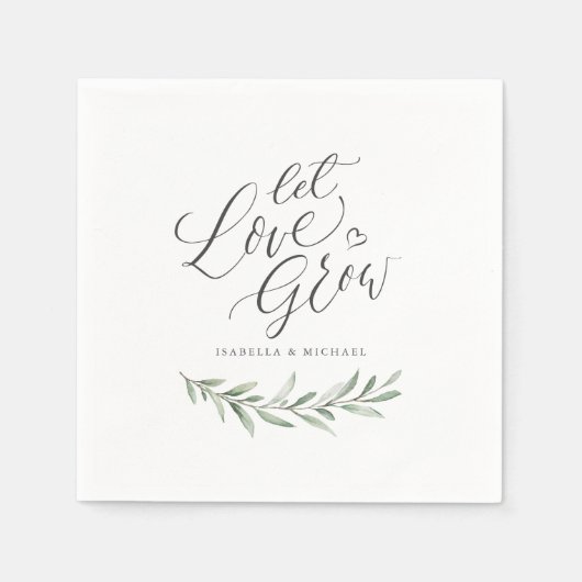 'Laat liefde groeien' script roomkleurige bruiloft Servet (Voorkant)