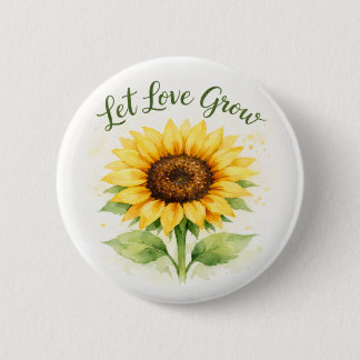 Laat Liefde Groeien – Waterverf Zonnebloem Ronde Button 5,7 Cm