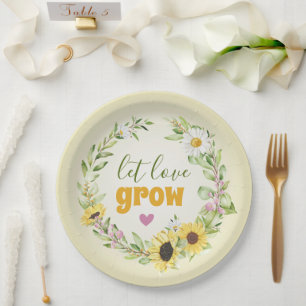Laat liefde groeien Wildflower Zonnebloem Vrijgeze Papieren Bordje