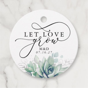Laat liefde groeien zilver groen elegante bruiloft bedankjes labels