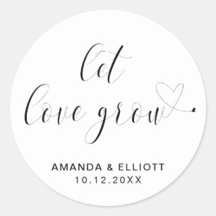 Laat Liefde Groeien Zwart en Wit Typografie Huweli Ronde Sticker