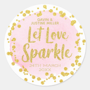 Laat liefde sparkle roze met gouden Confetti bruil Ronde Sticker