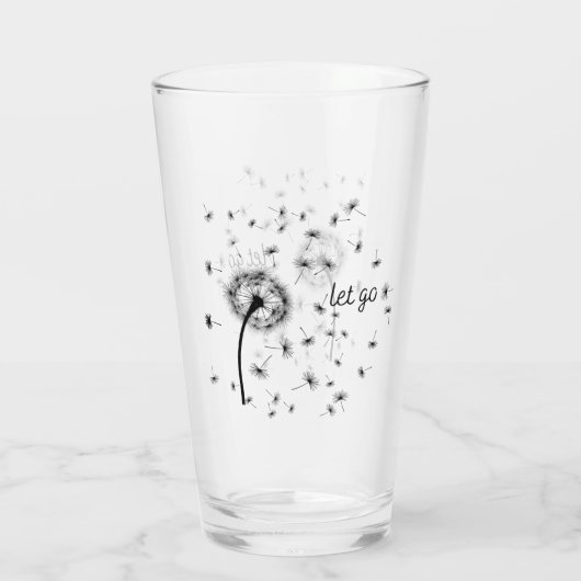 Laat los, dandelionzaad dat in de wind stroomt glas (Achterkant)