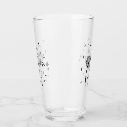 Laat los, dandelionzaad dat in de wind stroomt glas (Links)