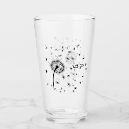 Laat los, dandelionzaad dat in de wind stroomt glas (Voorkant)