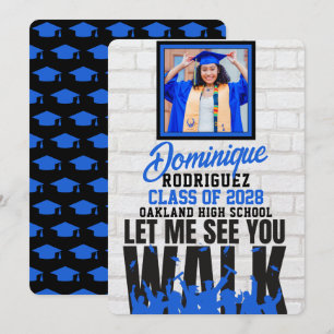 Laat me je zien WALK   Funny Blue Photo Afstuderen Kaart