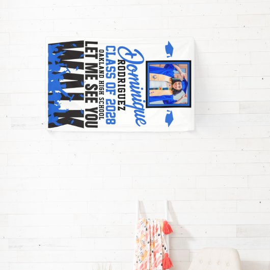 Laat me je zien WALK | Funny Blue Photo Afstuderen Spandoek (Insitu)