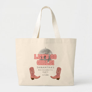 Laat ons meiden naar Disco Cowgirl Bachelorette Grote Tote Bag