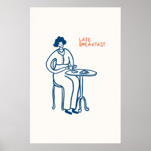 Laat Ontbijt Vrouw Koffiekopje Print Cafe