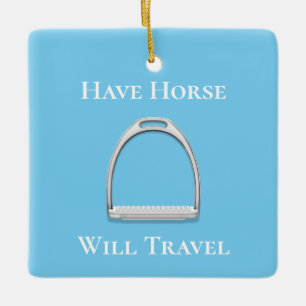 "Laat paarden reizen" Roep strijkijzer op blauw Keramisch Ornament