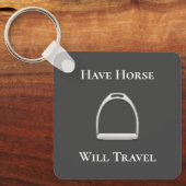 "Laat paarden reizen" Stirrup Iron Grey Sleutelhanger (Voorkant)