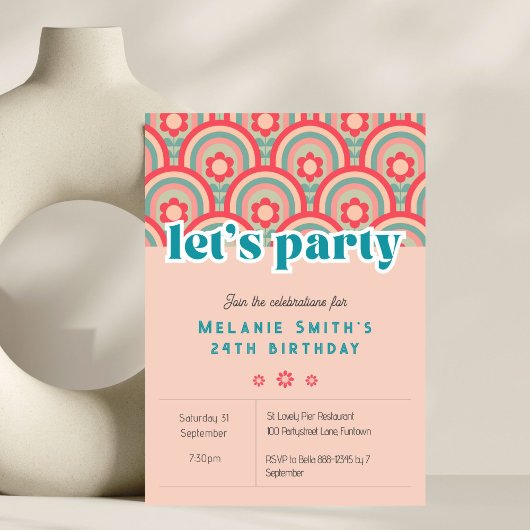 Laat Party Retro bloem kind verjaardag uitnodiging