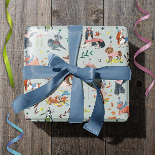 Laat Pawty Blue Dog Puppy Verjaardagsfeestje Cadeaupapier